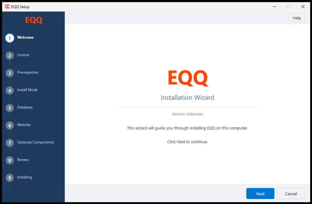 EQQ-Triangle installation wizard welcome screen